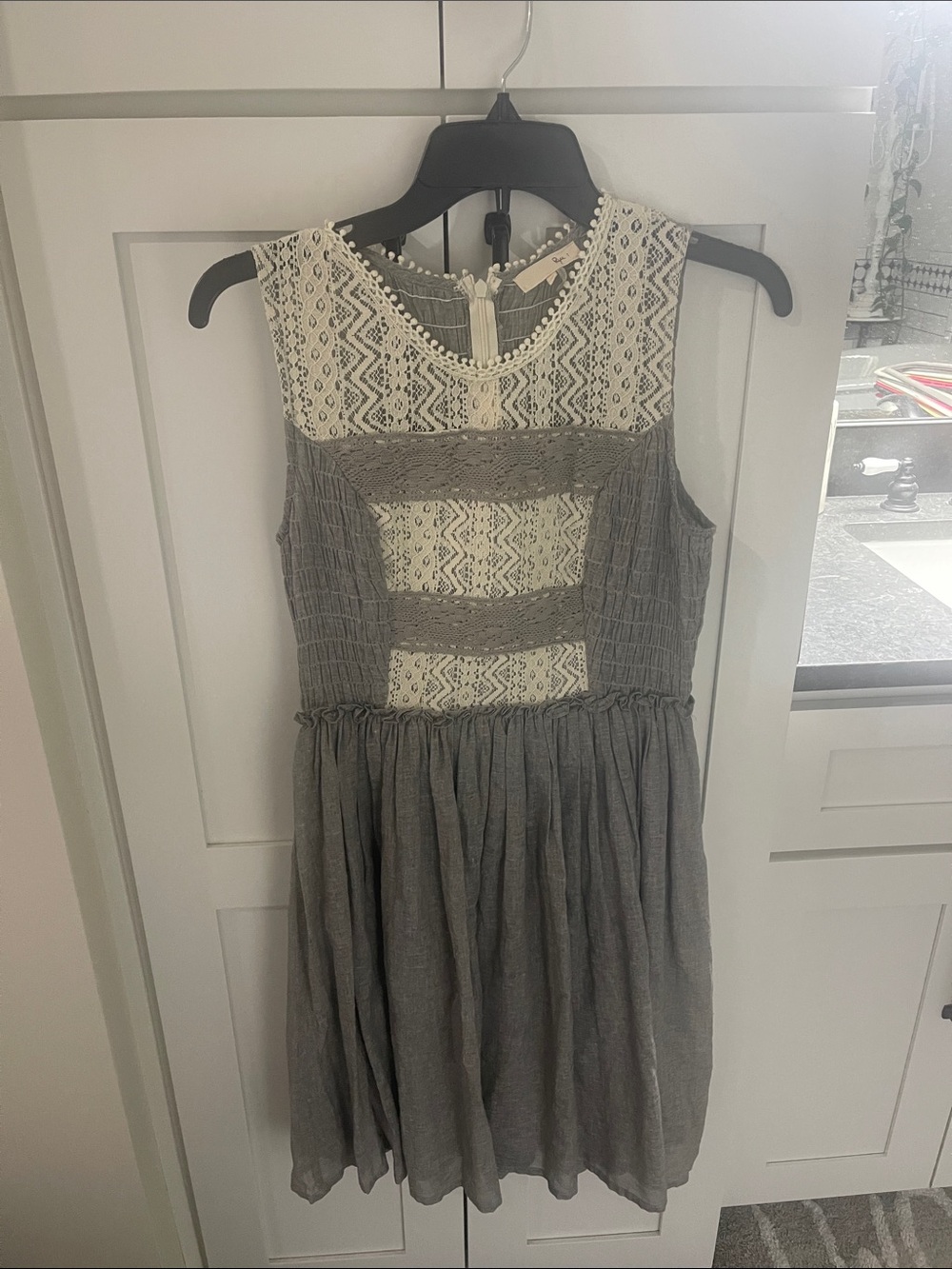 Rye Gray Dress with Cream Lace Bodice
